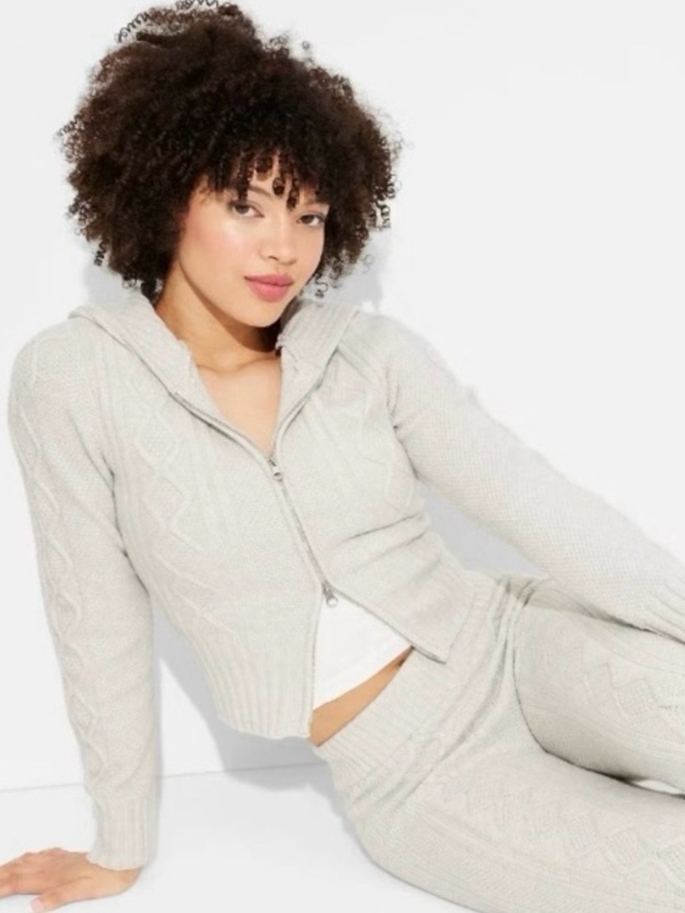 Women's Cable Zip Hoodie Sweatshirt - Wild Fable light gray Size XXS 
NEW
